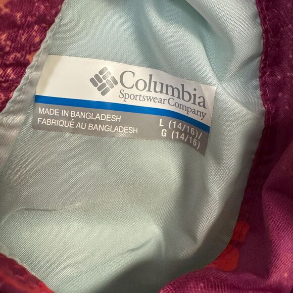 Columbia Windbreaker Jacket Girl Large 14-16  Reversible Pink Floral Mint Summer - Picture 6 of 8